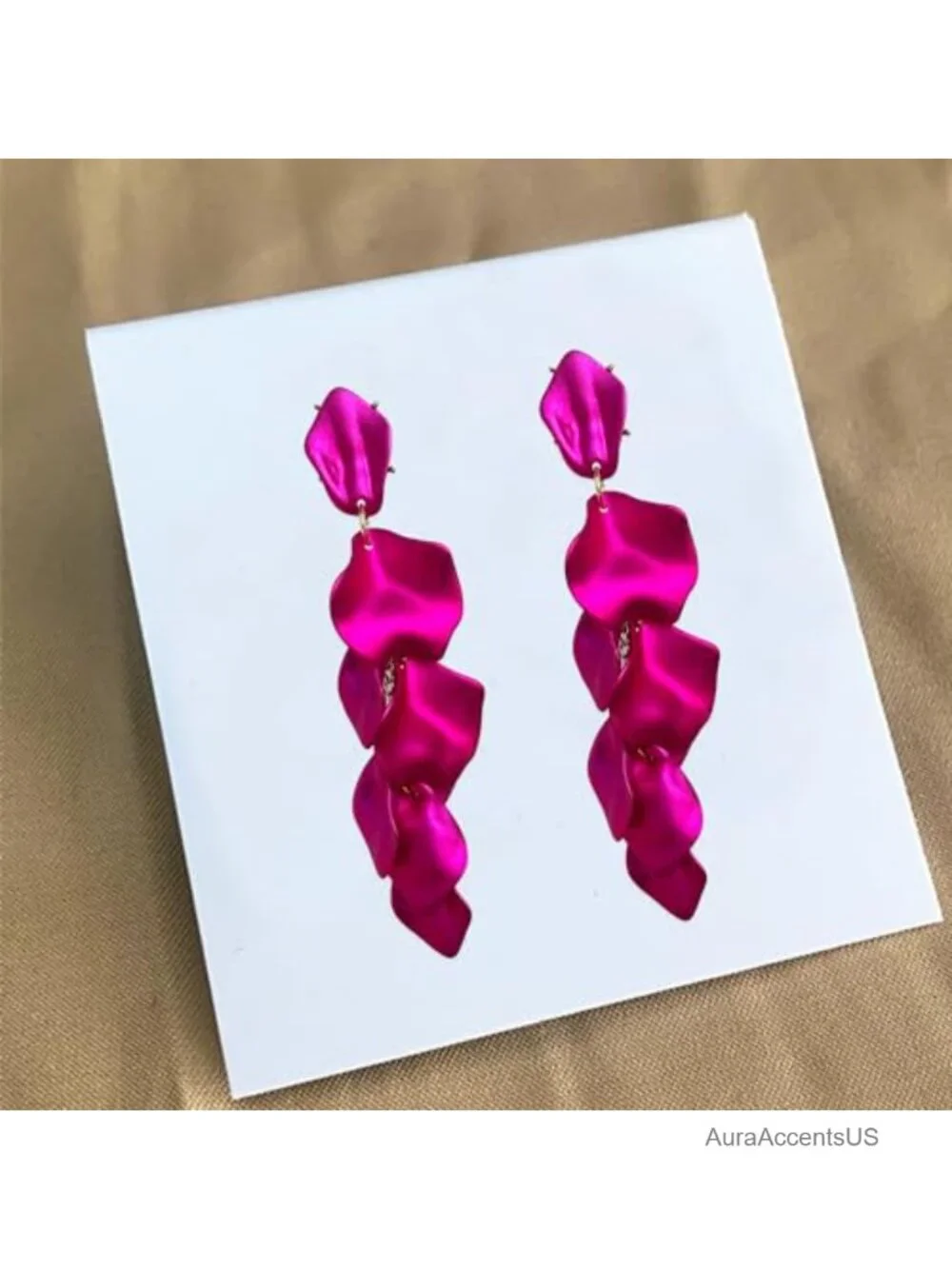 Acrylic Rose Petal Dangle Earrings - Exaggerated Floral Drop Statement Earrings